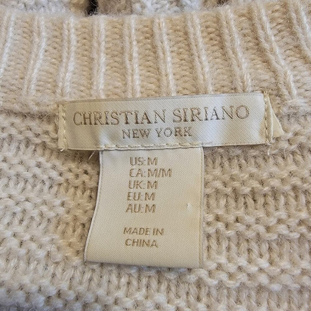 Christian Siriano Wool Blend Ribbed Crew Neck Cream Ivory Knit Sweater Size M - Picture 10 of 13